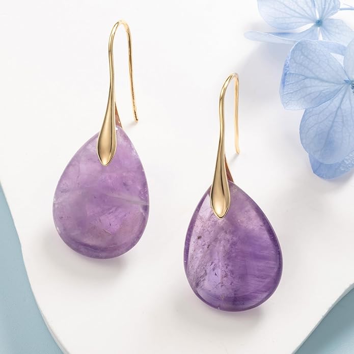 SELOVO Agate Teardrop Stone Grey Drop Earrings Fishhook Dangle Earrings for Women