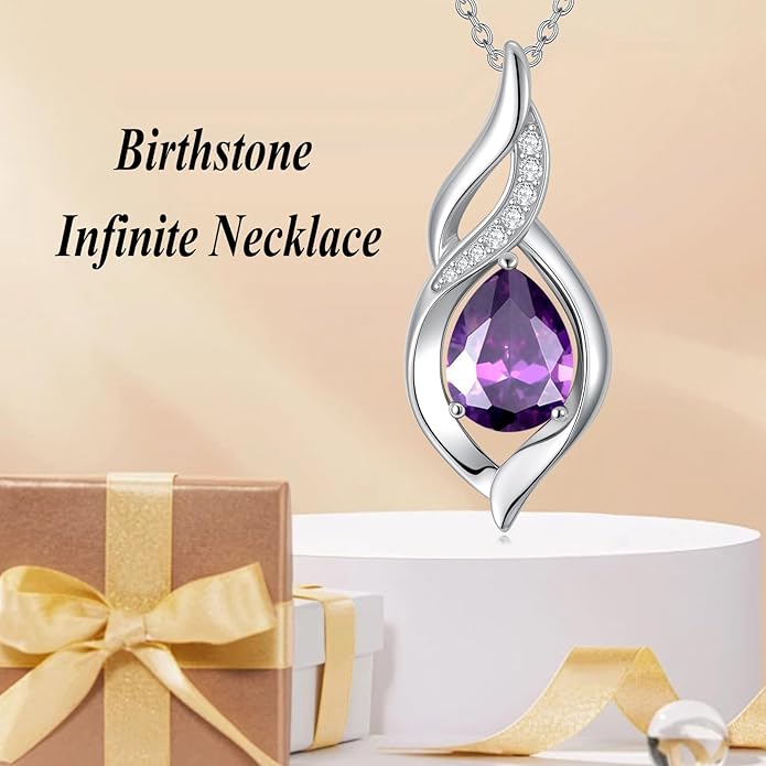 Birthstone Necklace for Women Infinity Necklaces 925 Sterling Silver Teardrop Love Birthday Jewelry Valentines Day Birthday Gifts for Her Mom Wife Girlfriend