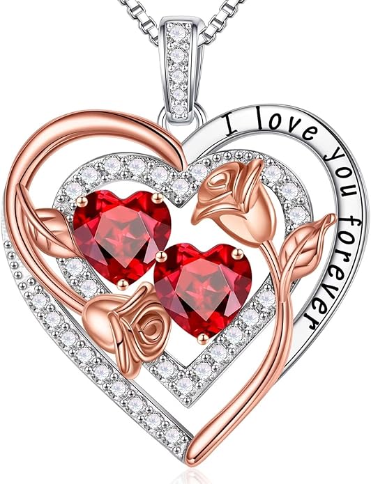 Iefil Valentines Day Gifts for Her - Sterling Silver Birthstone Necklace Anniversary Birthday Gifts for Her Wife Mom Daughter