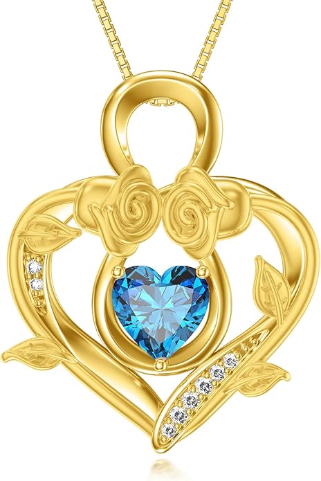 Midari 18K Gold Heart Birthstone Necklace 18K Gold Infinity Rose Necklace Birthday Christmas Jewelry Gifts for Women Wife Her Daughter Mom