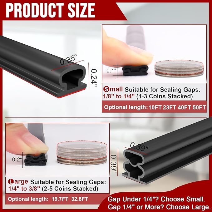 alophoty Door Weather Stripping Door Seal Strip, 0.39"×0.39" | Self-Adhesive - Image 4