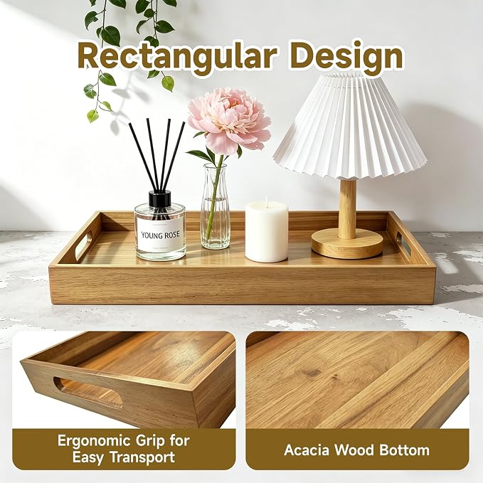 17 x 12 Inch Acacia Wood Large Serving Tray - Image 5