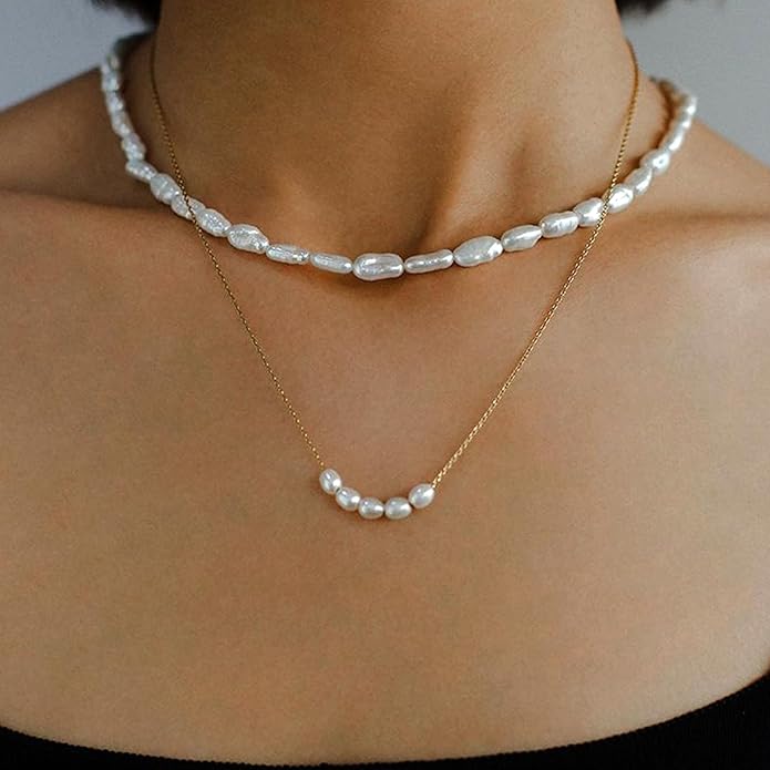Zeffy Pearl Necklace 4MM/6MM/8MM Dainty Round Imitation Pearl Choker Necklace Wedding Pearl Necklace Delicate Jewelry for Women Simple Bridesmaid Jewelry Gifts