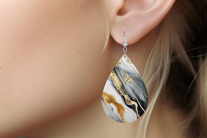 Teardrop Wood Earrings Light Weight Printed Image Dangle Jewelry, Fun and Funky Earrings