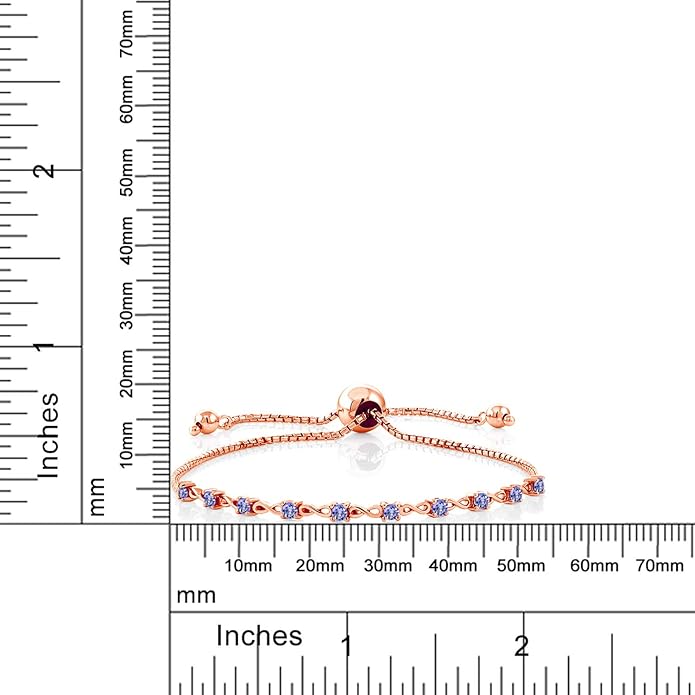 Gem Stone King Round Gemstone Birthstone Tennis Bracelet For Women | 925 Sterling Silver | 2.5MM Round | Fits Up To 9 Inch Wrist | Adjustable Bolo Bracelet For Women | Easy-On Easy-Off