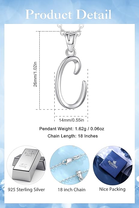 EUDORA Sterling Silver Initial Necklaces for Women, Classic 26 Letter Neckless Gifts for Girls, Sister, Mother Daughter, 18 inch Chain