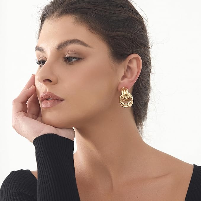 Circle Knot Link Earrings for Women, Statement Drop Dangle Geometric Studs, Women's Jewelry- L Size