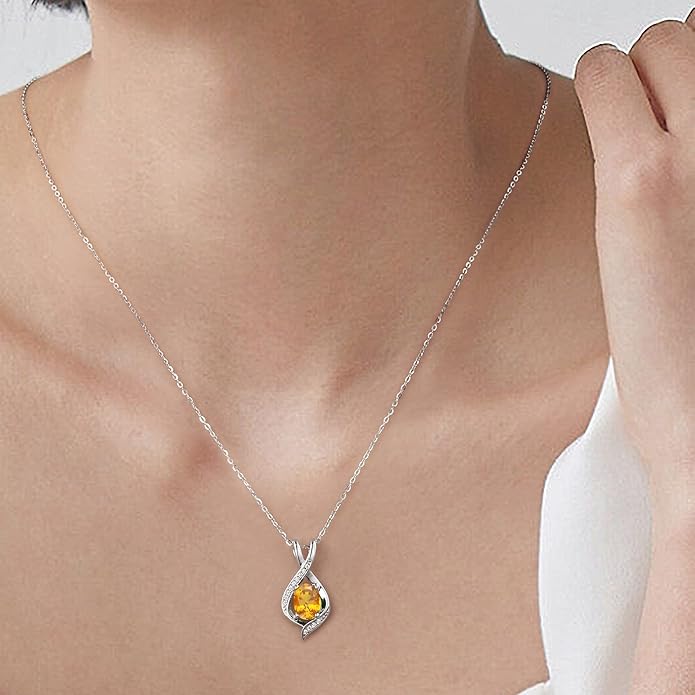 SMILEST Valentines Day Gifts for Her - 925 Sterling Silver Oval Sparkle Birthstone Necklace, Infinity Pendant Necklace Anniversary Birthday Gifts for Women Wife Girlfriend Mom Birthstone Necklace