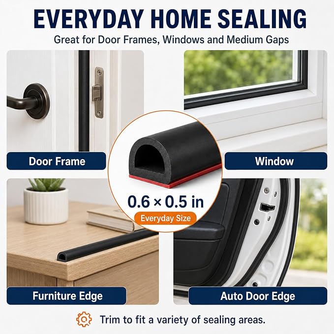 40FT Silicone Weather Stripping Door Seal, 0.6 x 0.5 Inch, panels and equipment - Image 7