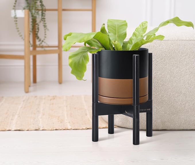 D'vine Dev Ceramic Pot with Ebony Wood Stand, 8 in, 55-B-M-7 | Mid-Century - Image 6