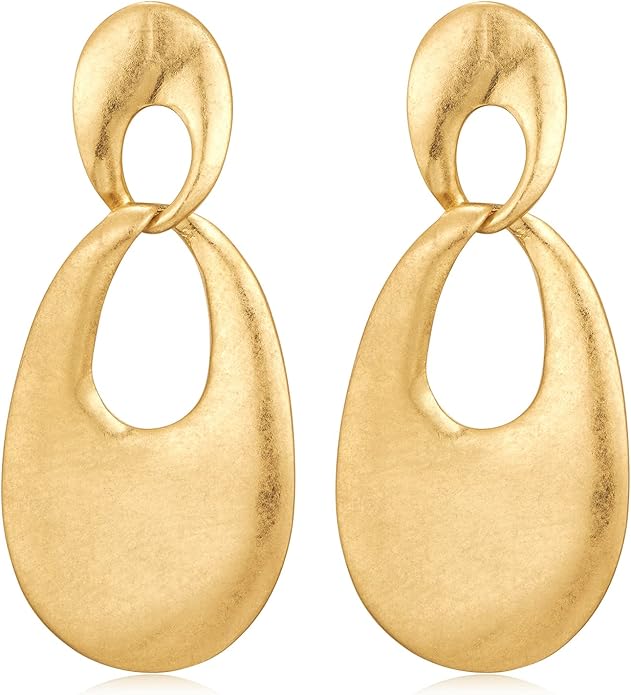 Chunky Gold Earrings for Women - Hammered Gold Plated Dangle Drop Jewelry Gifts