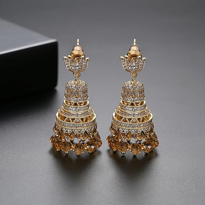 14K Gold Crystal Chandelier Earrings for Women,Vintage Court Style Yellow Crystal Tassel Long Drop Earrings,Fashion Earrings Jewelry Gift for Her