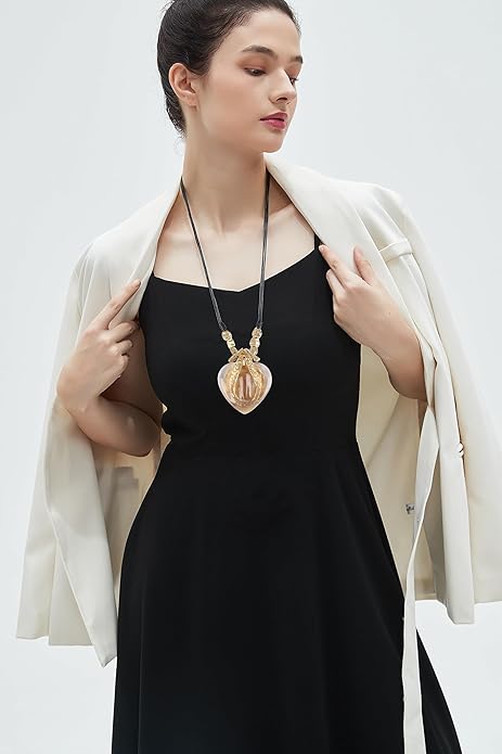 GelConnie Leather Necklace for Women Large Pendant Long Brown Necklace Circle Leather Choker Vintage Sweater Necklace Gold Chunky Boho Necklaces for Women