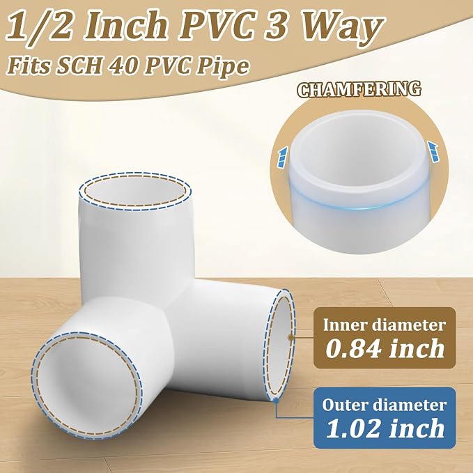 20-Pack 1/2" 3 Way PVC Fittings, Furniture Grade Pipe Fittings 3 Way - Image 2