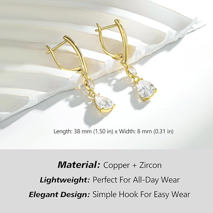 Dangle Earrings for Women Suited for Women Ladies' Trendy CZ Earring 14KGold/Silver Plated Dangling Earrings Jewelry Anti-allergy Hammered Lever-Back Drop Birthday Gift