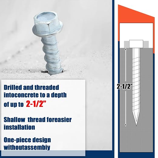 Tandefio 60 Pack 3/8 x 2-1/2" Concrete Anchors and Screw Kits Galvanized | - Image 5