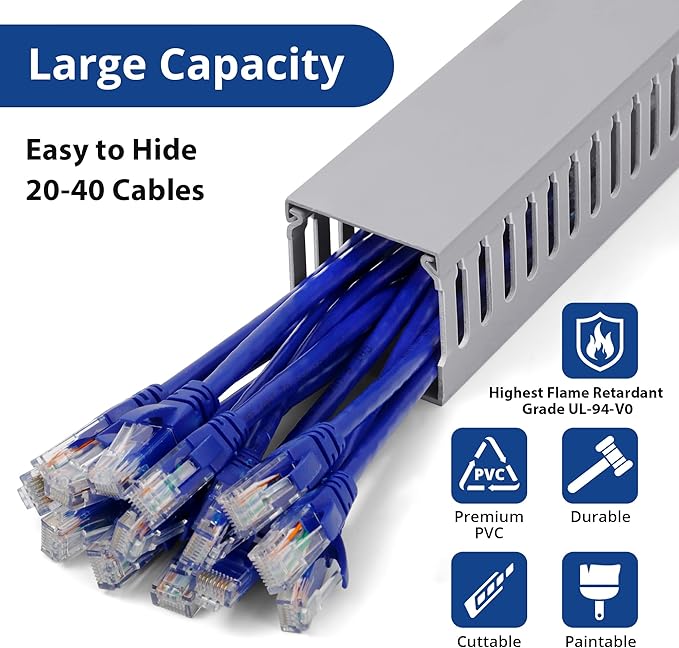 ZhiYo 2" H x 2" W Cable Raceway, Under Desk Wire Management Channel Grey | - Image 3
