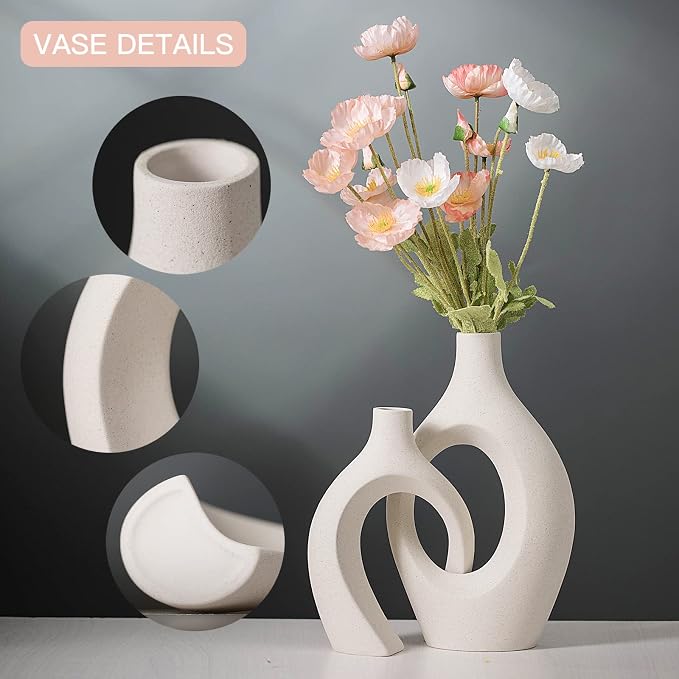 XL Beige Ceramic Vase Set of 2 for Modern Home Decor, Eclectic Entryway Modern - Image 6