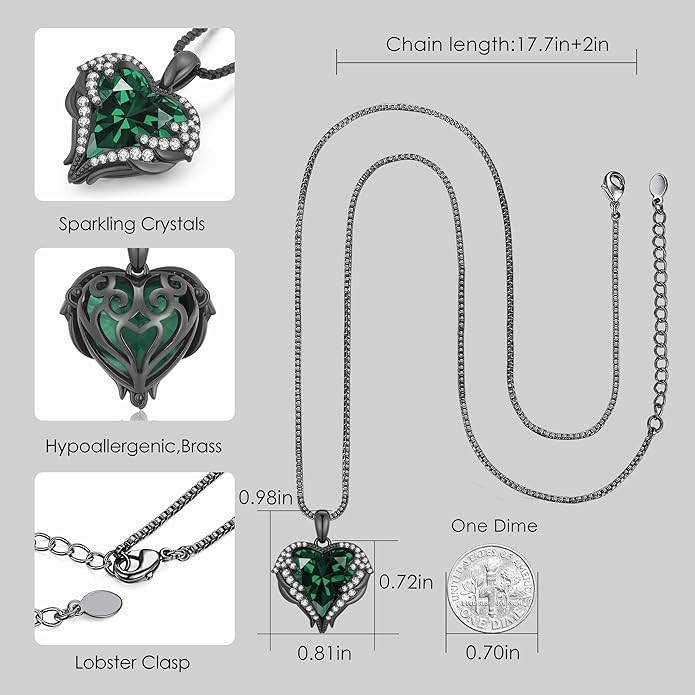 CDE Valentines Day Gifts for Women Angel Wings Necklace for Women with Birthstone, Love Heart Silver Tone/Gold Tone Pendant, Ideal Anniversary or Birthday Jewelry Gifts for Wife Girlfriend Her