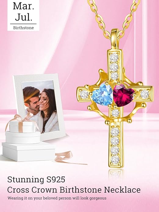 Valentine's Day Gifts for Wife 925 Sterling Silver Double Birthstone Pendant Necklaces I Love You for Always and Forever Necklace Anniversary Birthday Gifts for Wife Girlfriend Mom Her