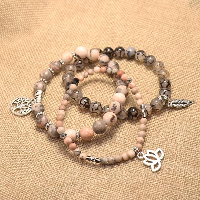 UEUC Tree of Life Yoga Healing Stone Bracelets,Multilayer Lotus Chakra Stone Reiki Bracelet Sets,Anxiety Crystal Natural Stone,for Women Stress Relief