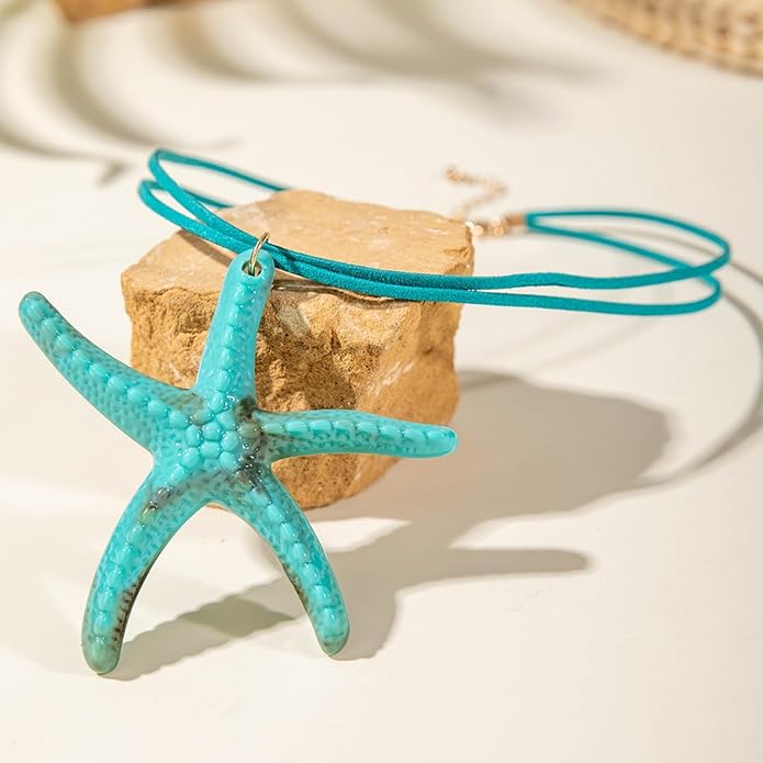 Starfish Necklace for Women,Vintage Gold Starfish Pendant Necklace Boho Colorful Rope Necklace Beach Party Classic Accessory
