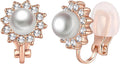 EVEVIC Austrian Crystal Pearl Clip On Earrings for Women Non Pierced Earings 14K Gold Plated Hypoallergenic Jewelry