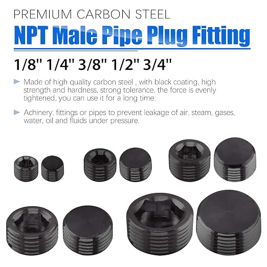 Glarks 20Pcs Carbon Steel 1/8'' NPT Male Pipe Plug Fitting - Image 4