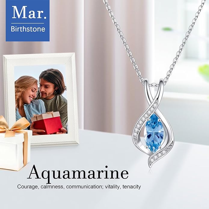 Iefil Valentines Day Gifts for Her, 925 Sterling Silver Marquise Birthstone Necklace Birthday Gifts Dainty Necklaces Birthstone Jewelry for Wife Daughter, 19"+2" Inches