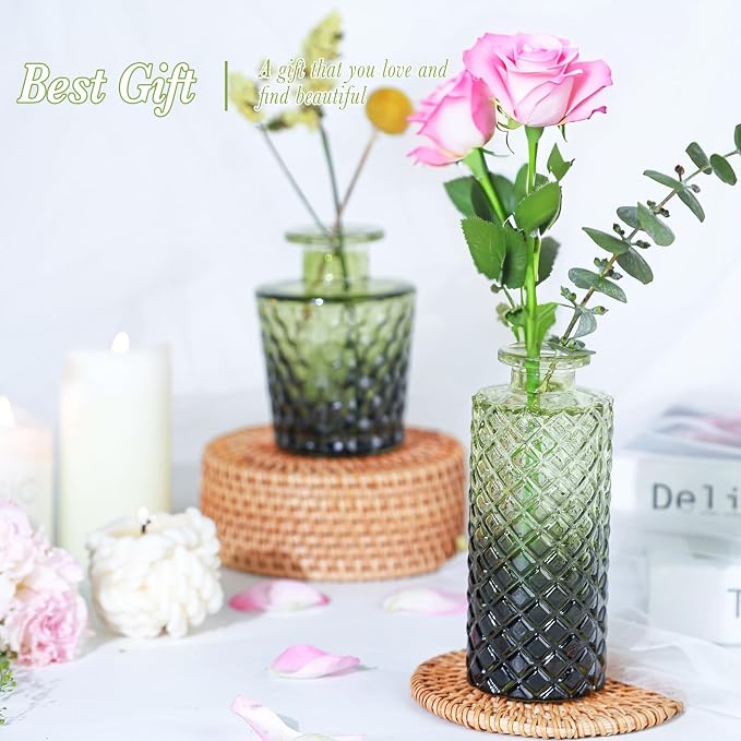 UPBUD Green Glass Bud Vases Set of 12, Mini Flower Vase - Image 8