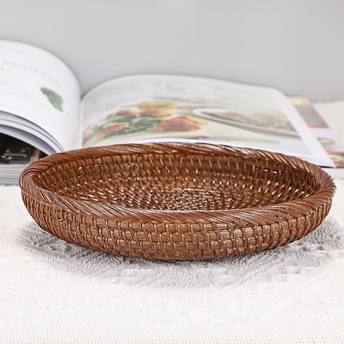 Hipiwe Small Key Basket Bowl for Entryway 7.6" Round Wicker Basket - Image 8