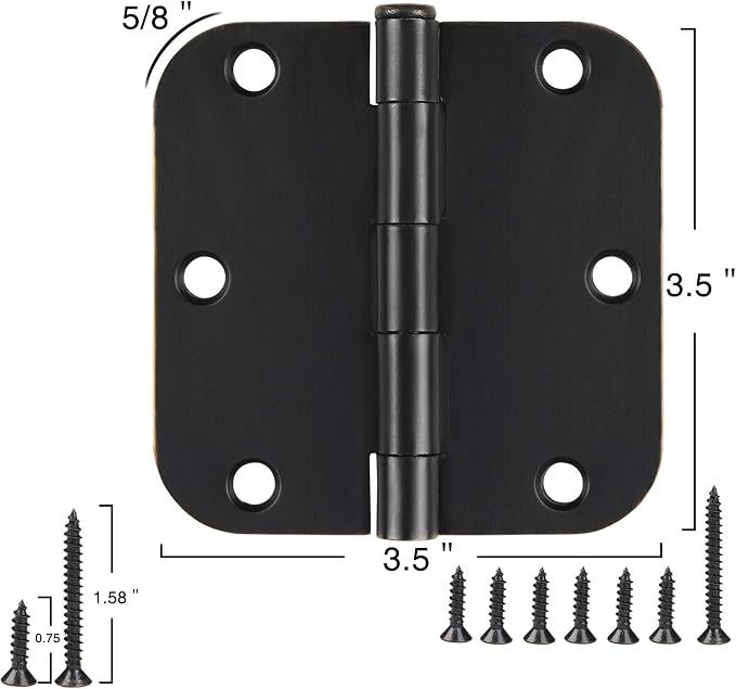 24 Pack Matte Black Door Hinges 3.5 Inch Rounded 5/8" Radius Corners | Interior - Image 3