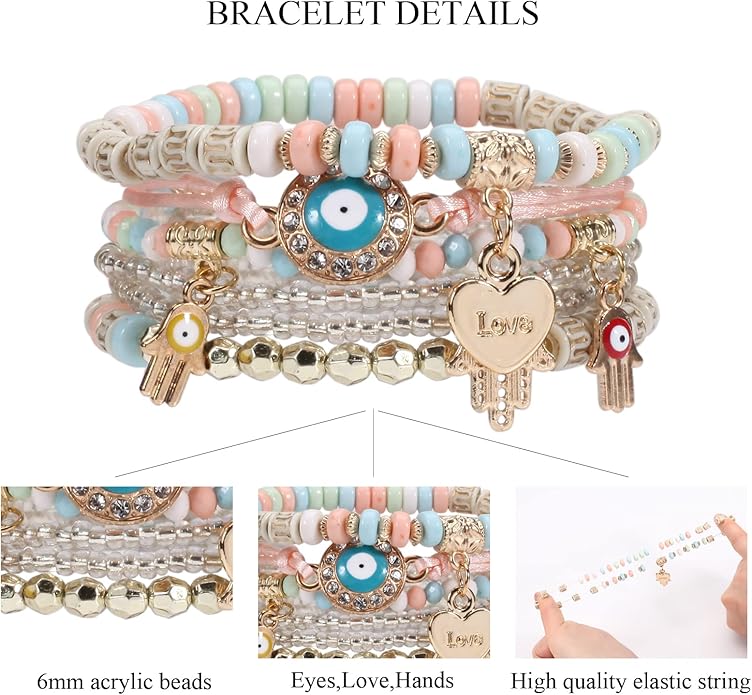 Bracelets Bohe Multilayer Chain Tassel Stackable Charm Stretch Statement Bracelet Set