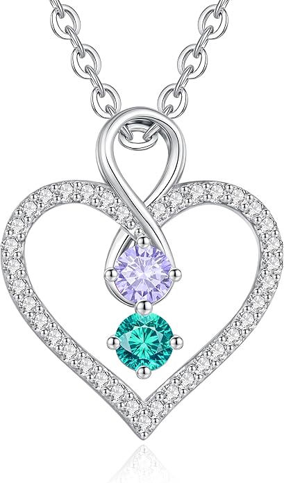 LOUISA SECRET Infinity Double Birthstone Necklace, 925 Sterling Silver Tiny Pendant Heart Necklace for Women Wife Her, Best Jewelry Gift Heart Jewelry Meaningful Gift for Valentine's Day, Christmas, Birthday Anniversary