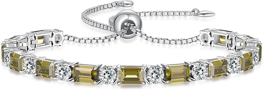 Birthstone Tennis Bracelets for Women White Gold Sterling Silver Gemstone Bracelets Adjustable Chain 6-9 Inchs Jewelry Anniversary Birthday Gifts for Women Mom Wife Her