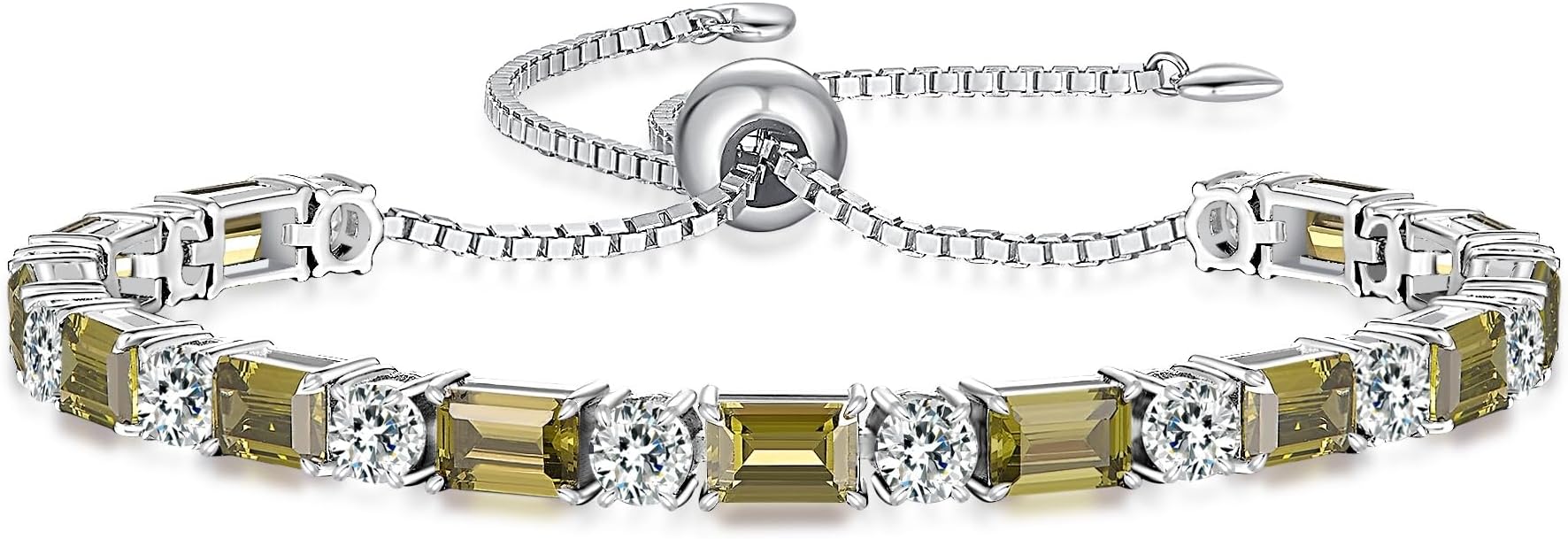 Birthstone Tennis Bracelets for Women White Gold Sterling Silver Gemstone Bracelets Adjustable Chain 6-9 Inchs Jewelry Anniversary Birthday Gifts for Women Mom Wife Her
