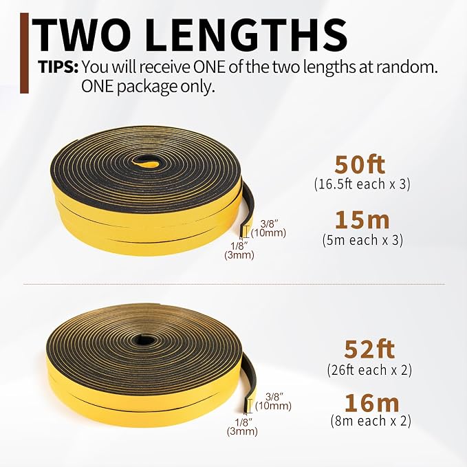 Yotache Foam Seal Tape 3/8" W X 1/8" T, 50 Ft Length | New Adhesive Craft - Image 4