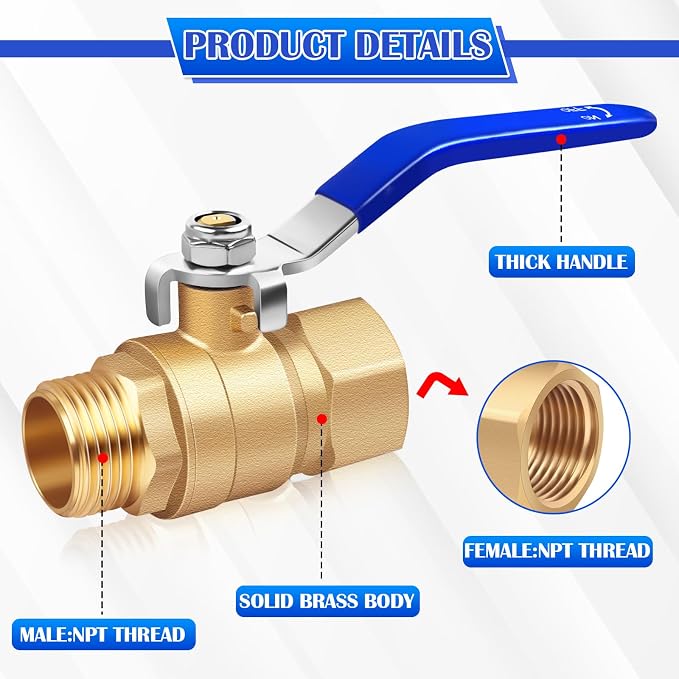 1inch Full Flow Forged Brass Ball Valve, 150 PSI WSP / 600 PSI WOG Pipe - Image 2