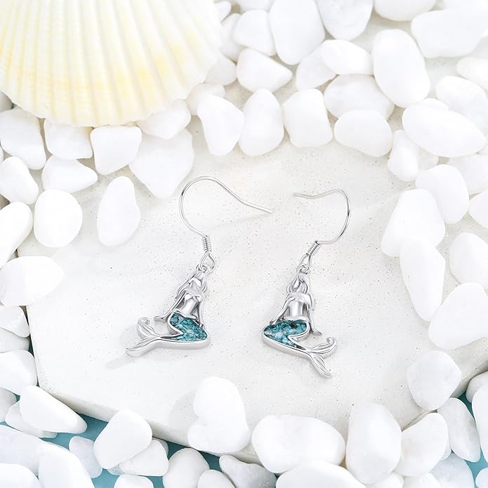 Ocean Earrings 925 Sterling Silver Turquoise Sea Animal Dangle Drop Earrings Beach Themed Jewelry Gifts for Women Girls