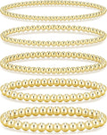 Valentines Day Gifts for Her Teen Wife Gold Beaded Bracelets for Women, 5 Pcs Dainty 14K Gold Plated Chunky Stretch Bead Ball Bracelet Stack