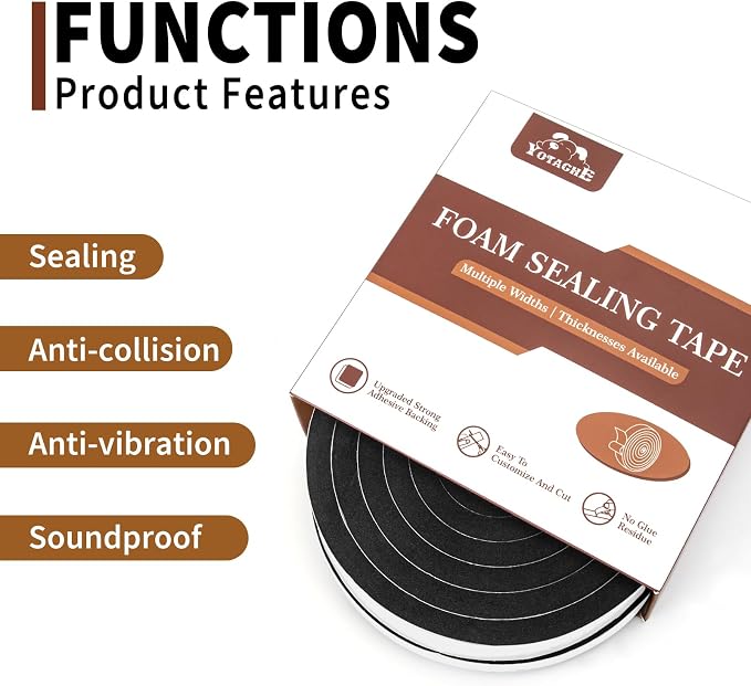Yotache Foam Seal Tape 1/2" x3/8", Total 13 Feet Long | Self Adhesive Weather - Image 5