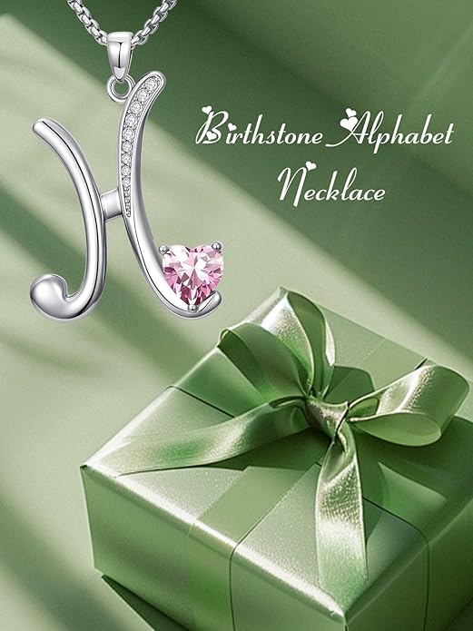 Valentines Day Gifts for Women Alphabet A to Z Initial Birthstone Pendant Necklaces for Women - 18k White Gold Plated Personalized Name Jewelry Valentine Mothers Day Birthday Gifts for Women Her Girlfriend
