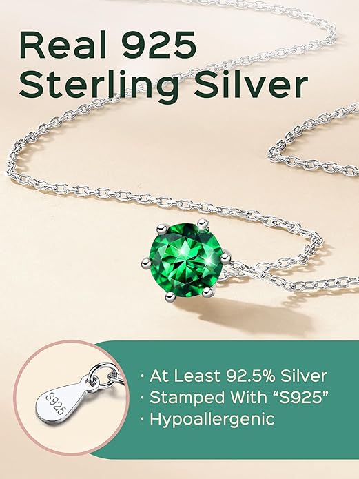ChicSilver 925 Sterling Silver 12 Months Sparkling Round Cut Created Birthstone Pendant Necklace, 16 Inch Rolo Chain