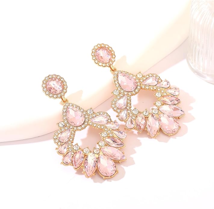 Fashion Rhinestone Statement Drop Dangle Earrings Large Colorful Crystal Chandelier Earrings for Women Bridal Wedding Party Prom