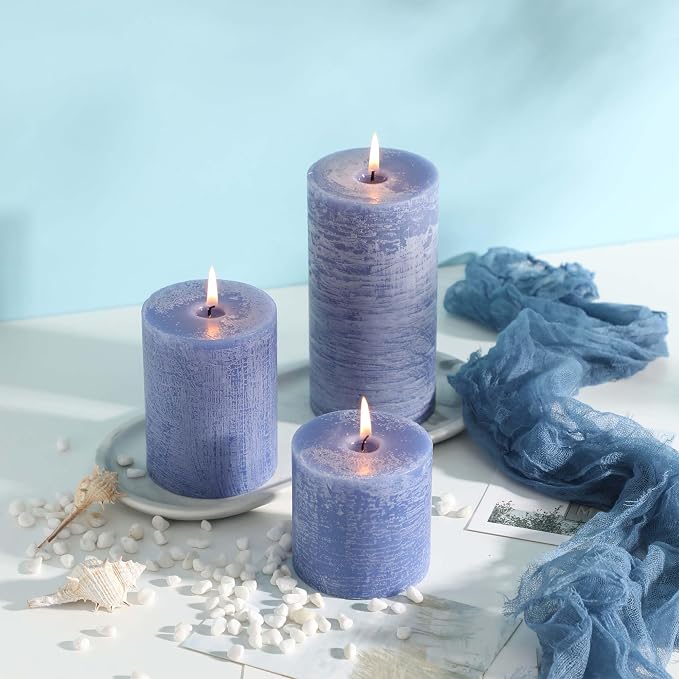 3x6 Inch Blue Pillar Candles Set of 3 - Image 4