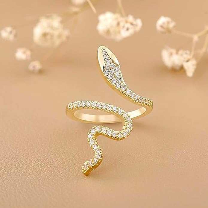 18K Gold Plated Rings for Women and Teen Girls Non Tarnish Cubic Zirconia Fidget Ring Butterfly/Snake/Mesh/Cross/Crown Knuckle Ring Open Adjustable Statement Stacking Chunky Rings