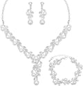 CSY Elegant Bridal Necklace Earrings Bracelets Leaves Shape Wedding Prom Dress Accessories Rhinestones Jewelry Sets for Bride Bridesmaid