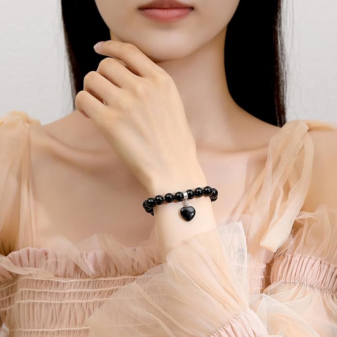 MAIBAOTA Healing Crystal Bracelet for Women, 8 mm Natural Gemstone Beaded Bracelet, Love Heart Bracelet Jewelry Gifts for Birthday Mothers Day Valentine's Day Anniversary