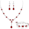 Crysdue Teardrop Bridal Jewelry Set for Wedding Party, Silver/14K/Rose Gold Plated Prom Costume Jewellery for Bride Bridesmaids Women, Cubic Zirconia Necklace Dangle Earrings Bracelet