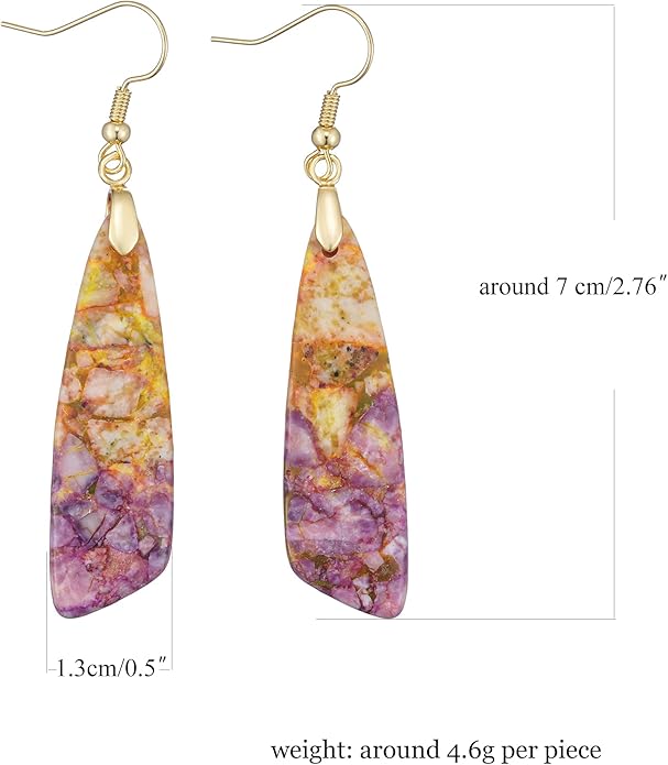 Boho Women Natural Stone Earrings Unique Healing Imperial Jasper Gemstone Energy Hypoallergenic Lightweight Dangle Drop Earrings Multiple Styles Earrings Jewelry for Birthday Party Gift
